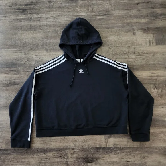 Adidas Essential Cropped Black Pullover Hoodie Women's Large - Picture 6 of 16